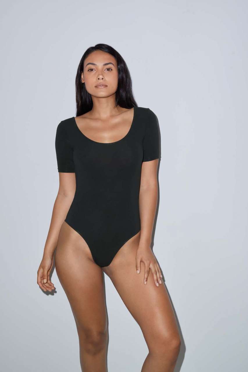 WOMEN'S COTTON SPANDEX DANCE BODYSUIT - Black - Additional