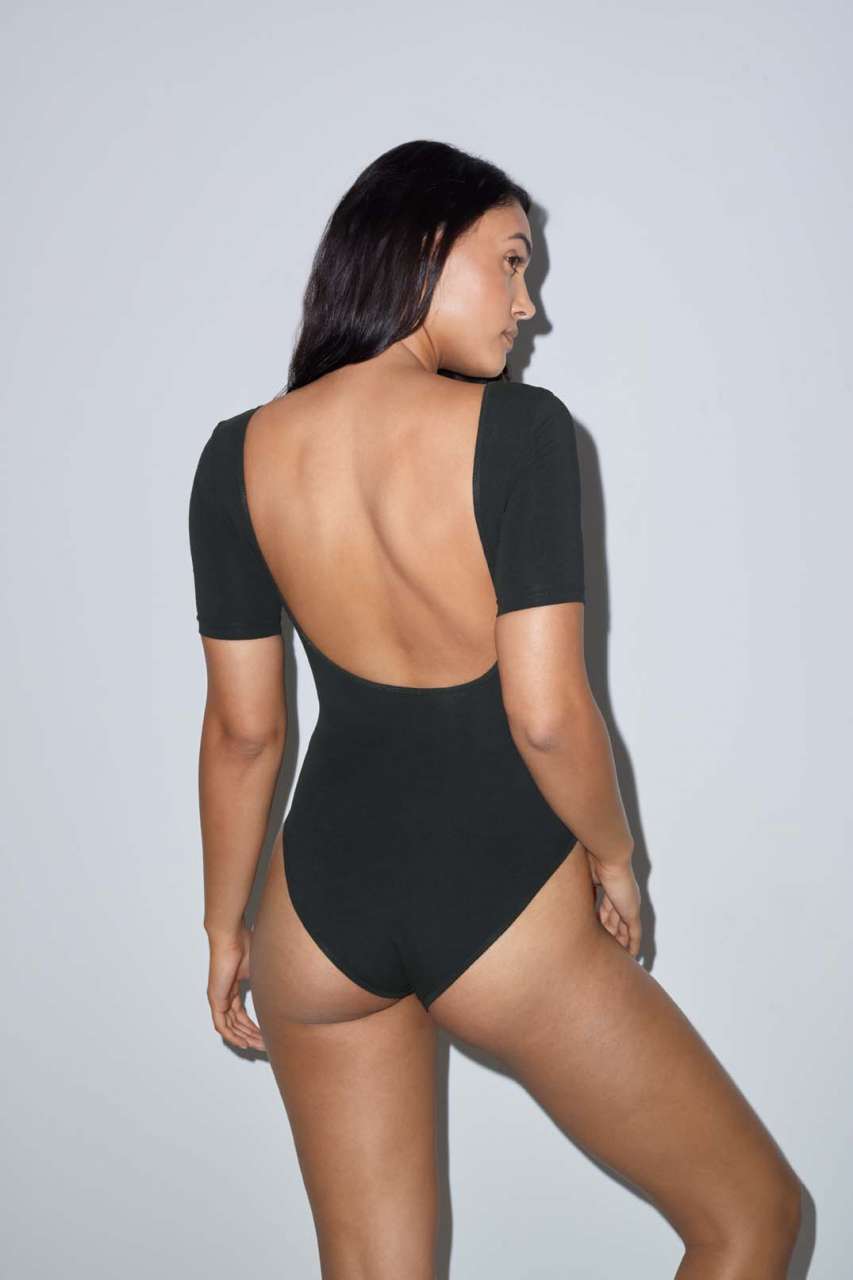 WOMEN'S COTTON SPANDEX DANCE BODYSUIT - Black - Additional