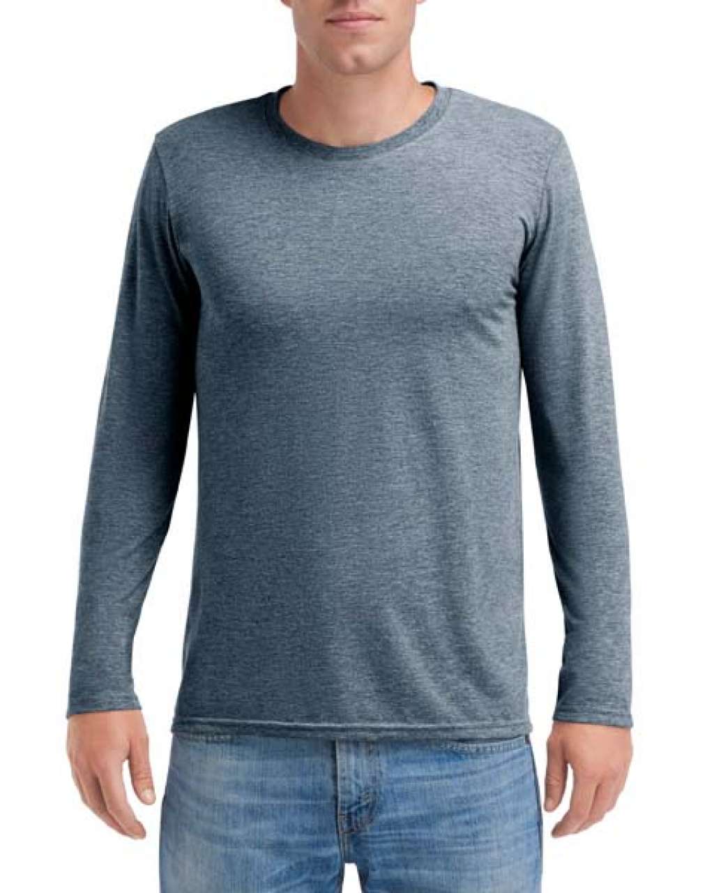 ADULT TRI-BLEND LONG SLEEVE TEE - Heather Navy - colorimageurl