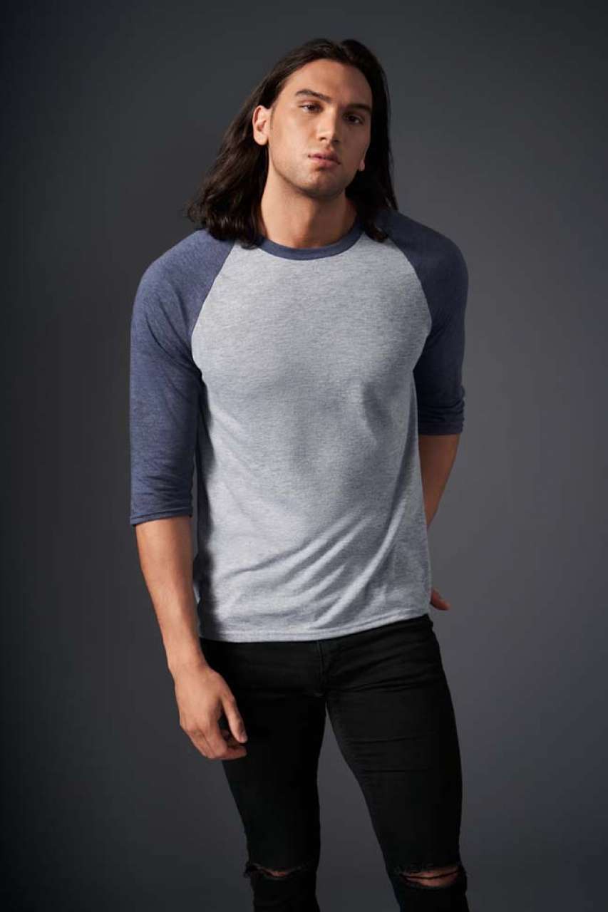 ADULT TRI-BLEND ¾ SLEEVE RAGLAN TEE - Heather Blue/Heather Grey - Additional