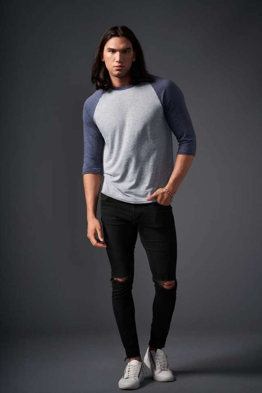 ADULT TRI-BLEND ¾ SLEEVE RAGLAN TEE - Heather Blue/Heather Grey - Additional