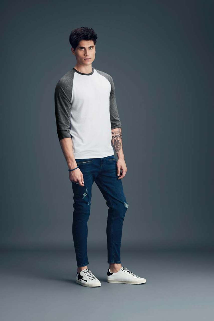 ADULT TRI-BLEND ¾ SLEEVE RAGLAN TEE - Heather Blue/Heather Grey - Additional