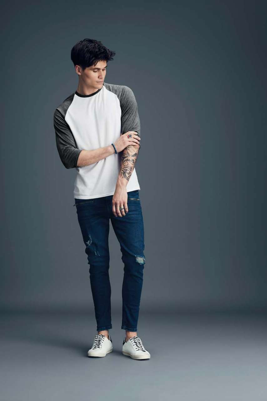 ADULT TRI-BLEND ¾ SLEEVE RAGLAN TEE - Heather Blue/Heather Grey - Additional