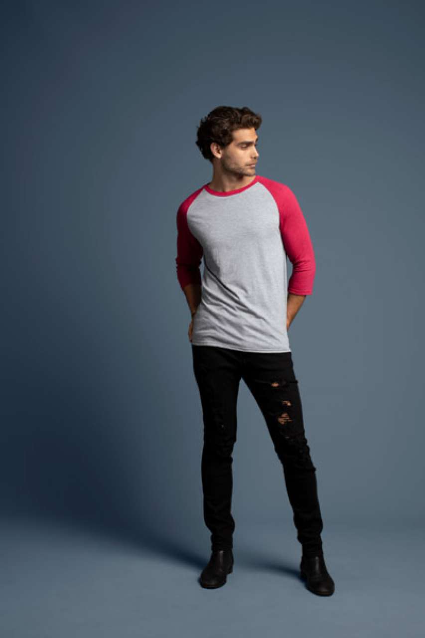 ADULT TRI-BLEND ¾ SLEEVE RAGLAN TEE - Heather Blue/Heather Grey - Additional