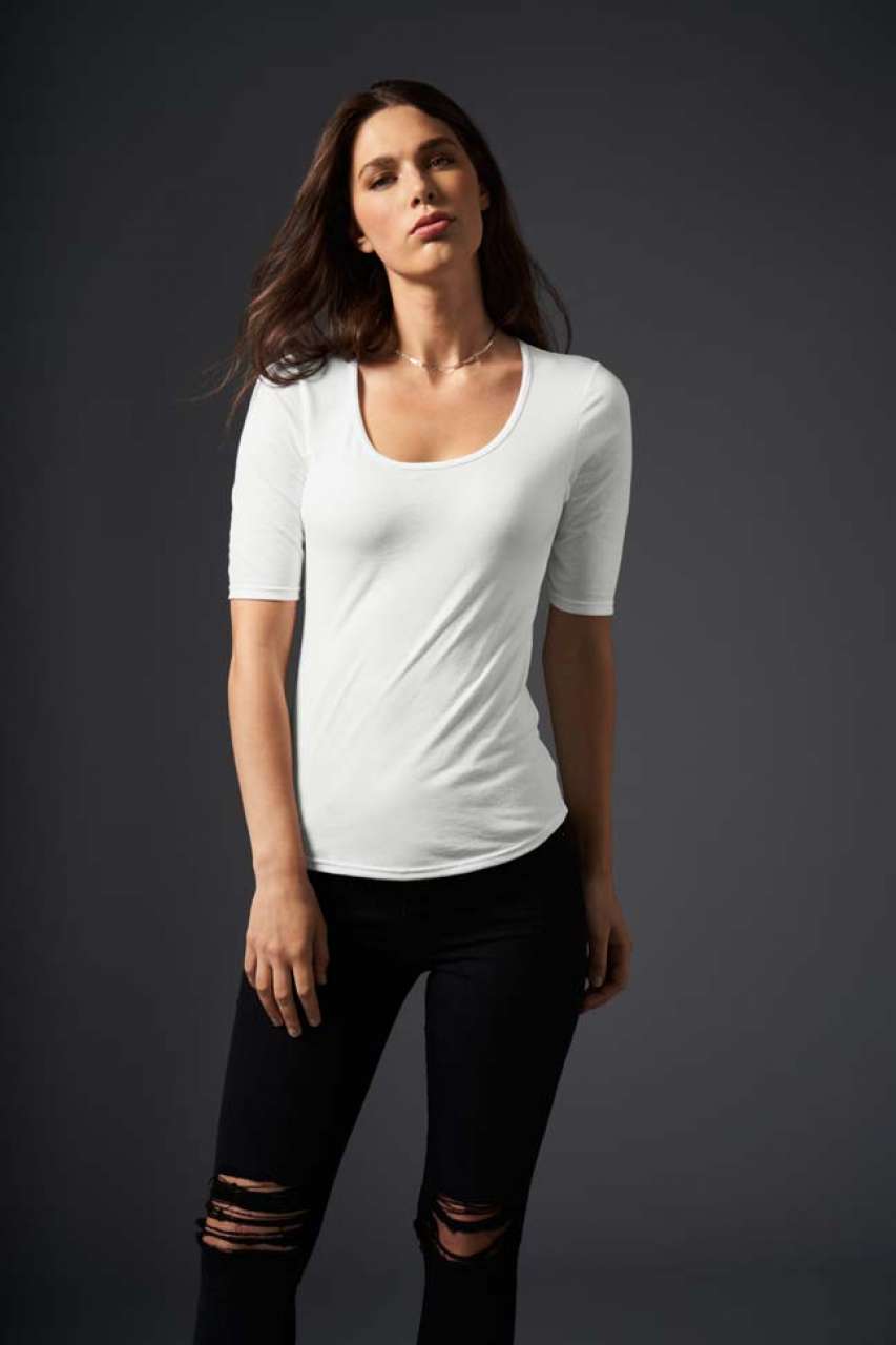 WOMEN’S TRI-BLEND DEEP SCOOP 1/2 SLEEVE TEE - Black - Additional