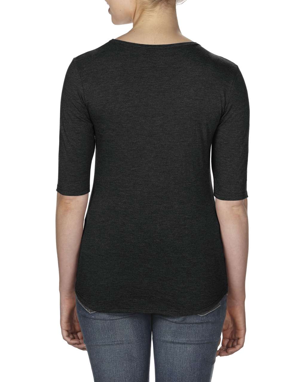 WOMEN’S TRI-BLEND DEEP SCOOP 1/2 SLEEVE TEE - Black - Additional