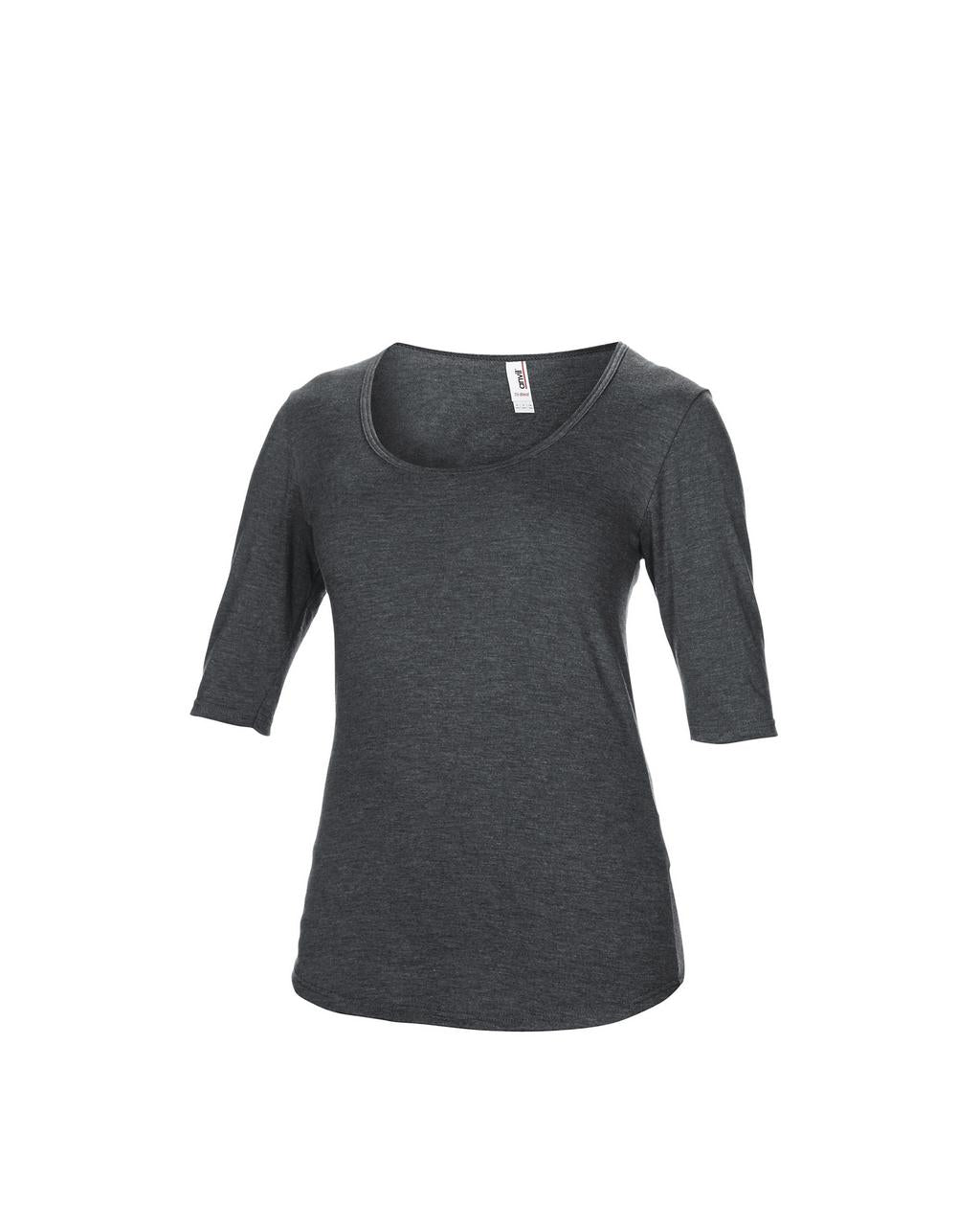 WOMEN’S TRI-BLEND DEEP SCOOP 1/2 SLEEVE TEE - Heather Dark Grey - Additional
