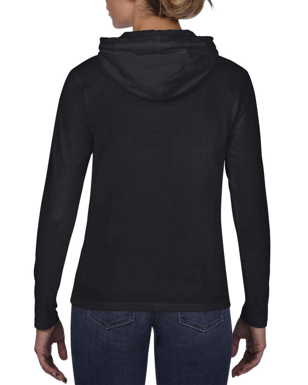 WOMEN’S LIGHTWEIGHT LONG SLEEVE HOODED TEE - Heather Blue/Neon Yellow - Additional