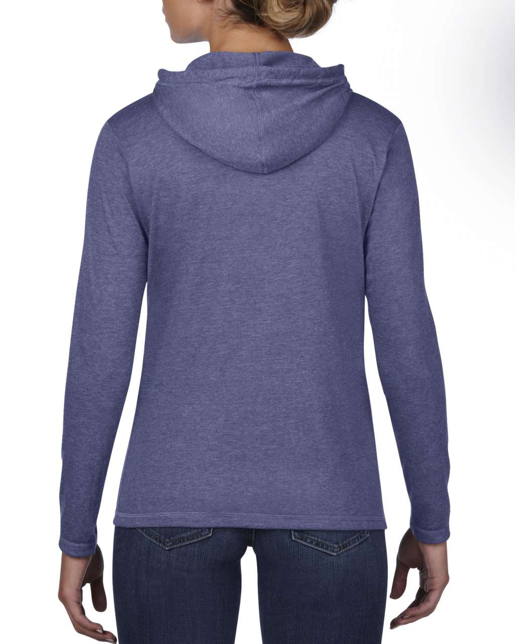 WOMEN’S LIGHTWEIGHT LONG SLEEVE HOODED TEE - Heather Blue/Neon Yellow - Additional