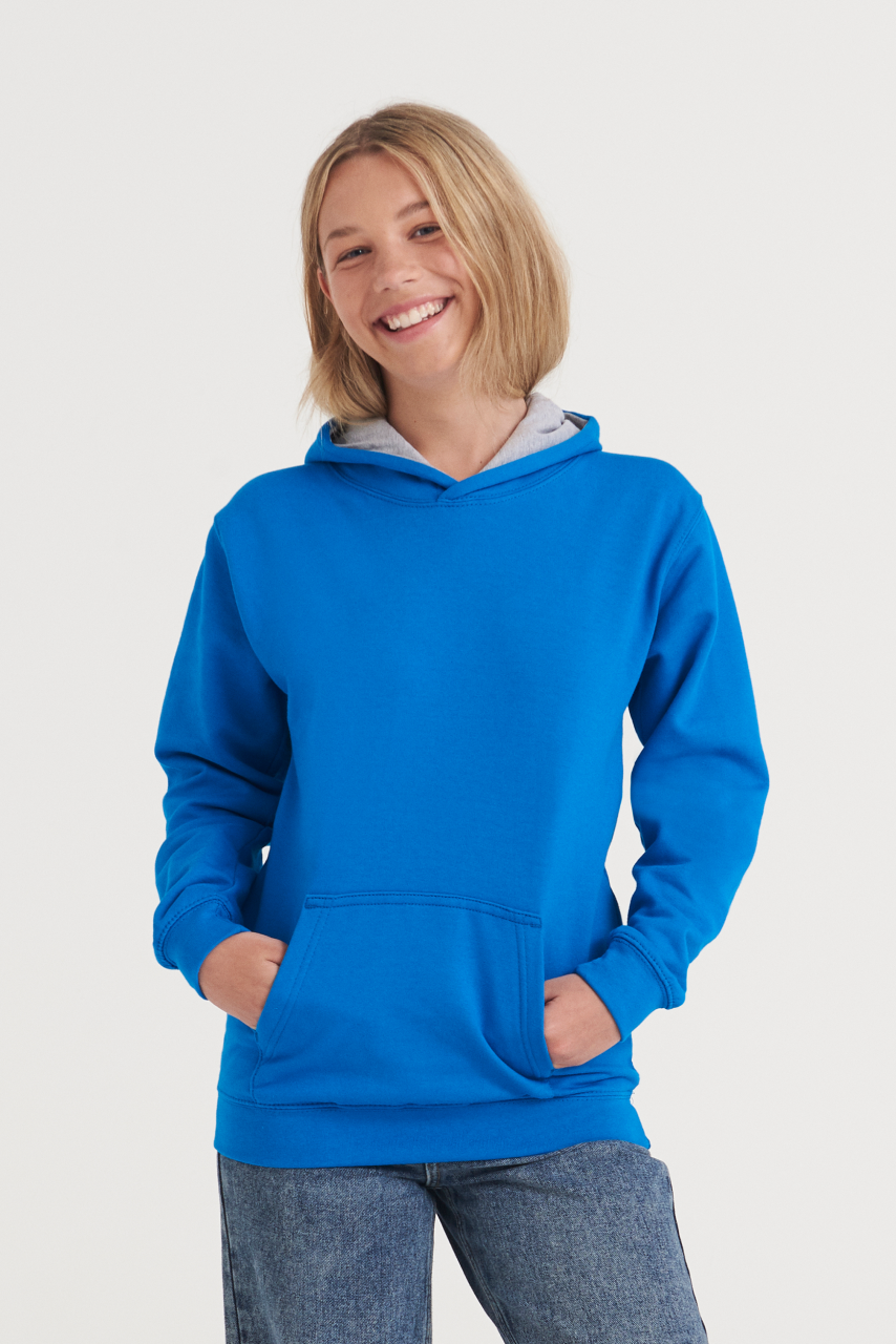KIDS VARSITY HOODIE - Baby Pink/Arctic White - Model