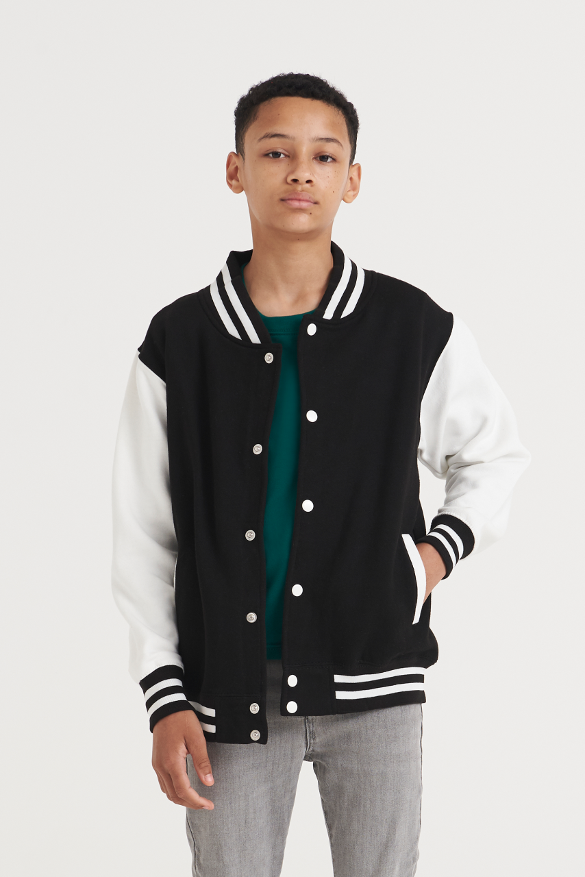 KIDS VARSITY JACKET - Purple/Heather Grey - Model