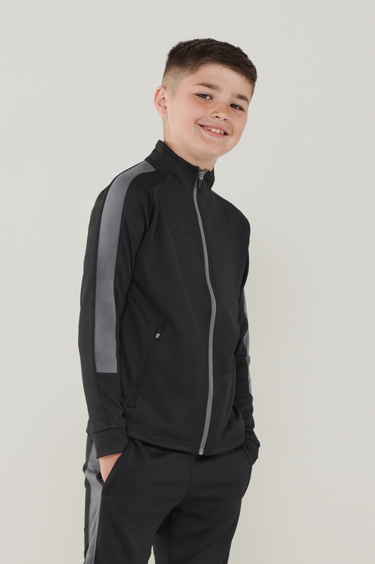 KID'S KNITTED TRACKSUIT TOP - Black/Gunmetal Grey - Model