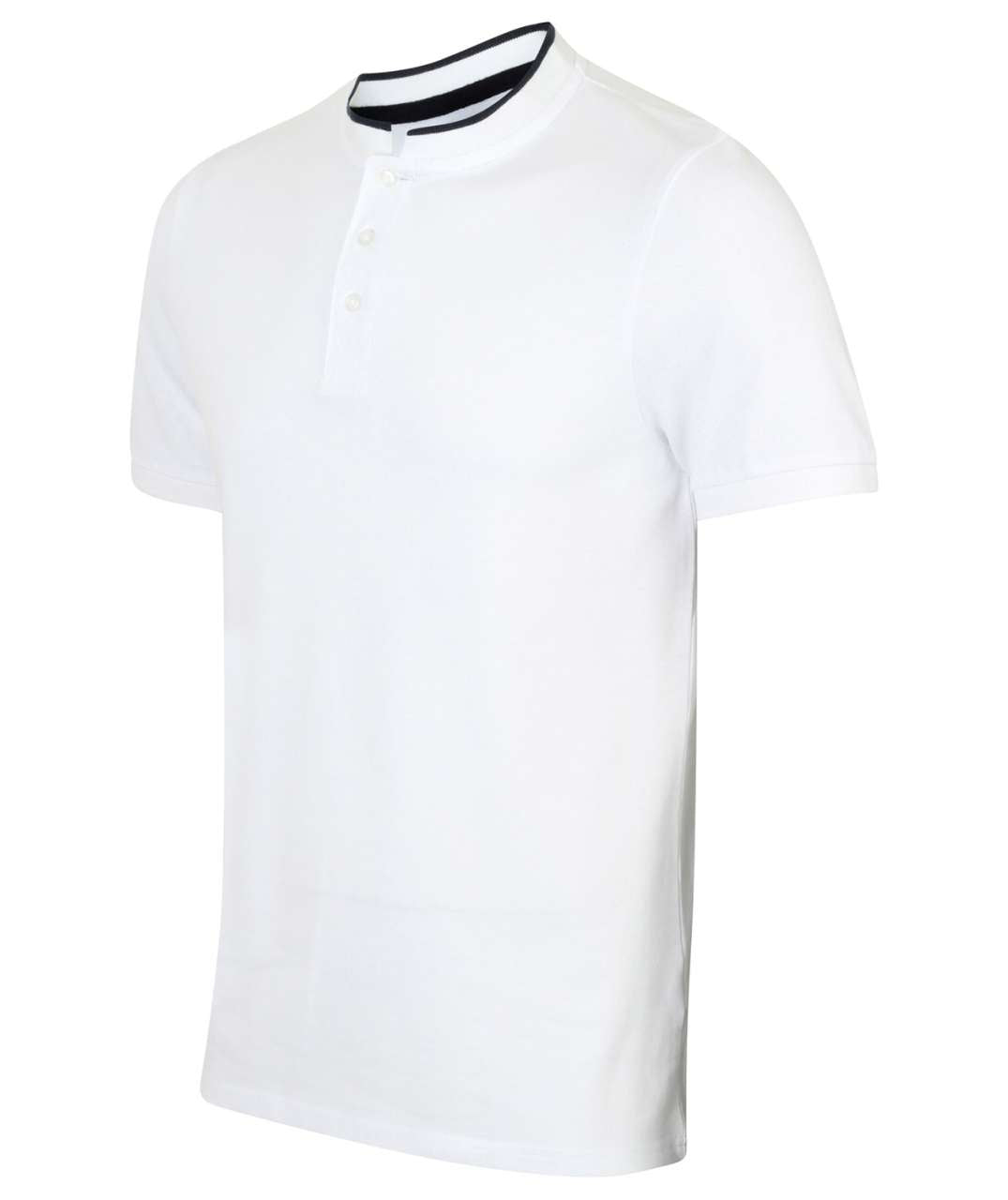 STAND COLLAR STRETCH POLO SHIRT - White/Bright Navy - Additional