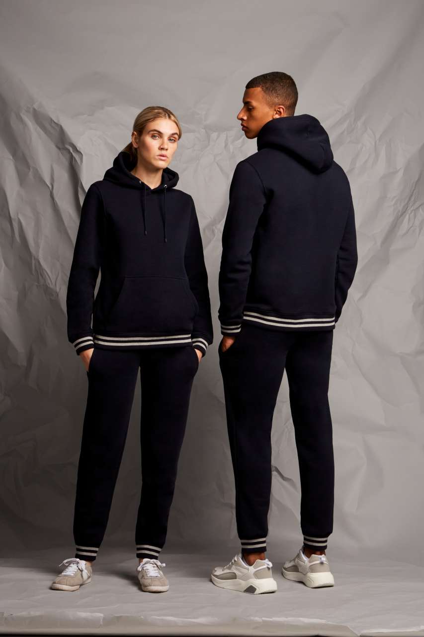 HOODIE WITH STRIPED CUFFS - Black/Heather Grey - Model