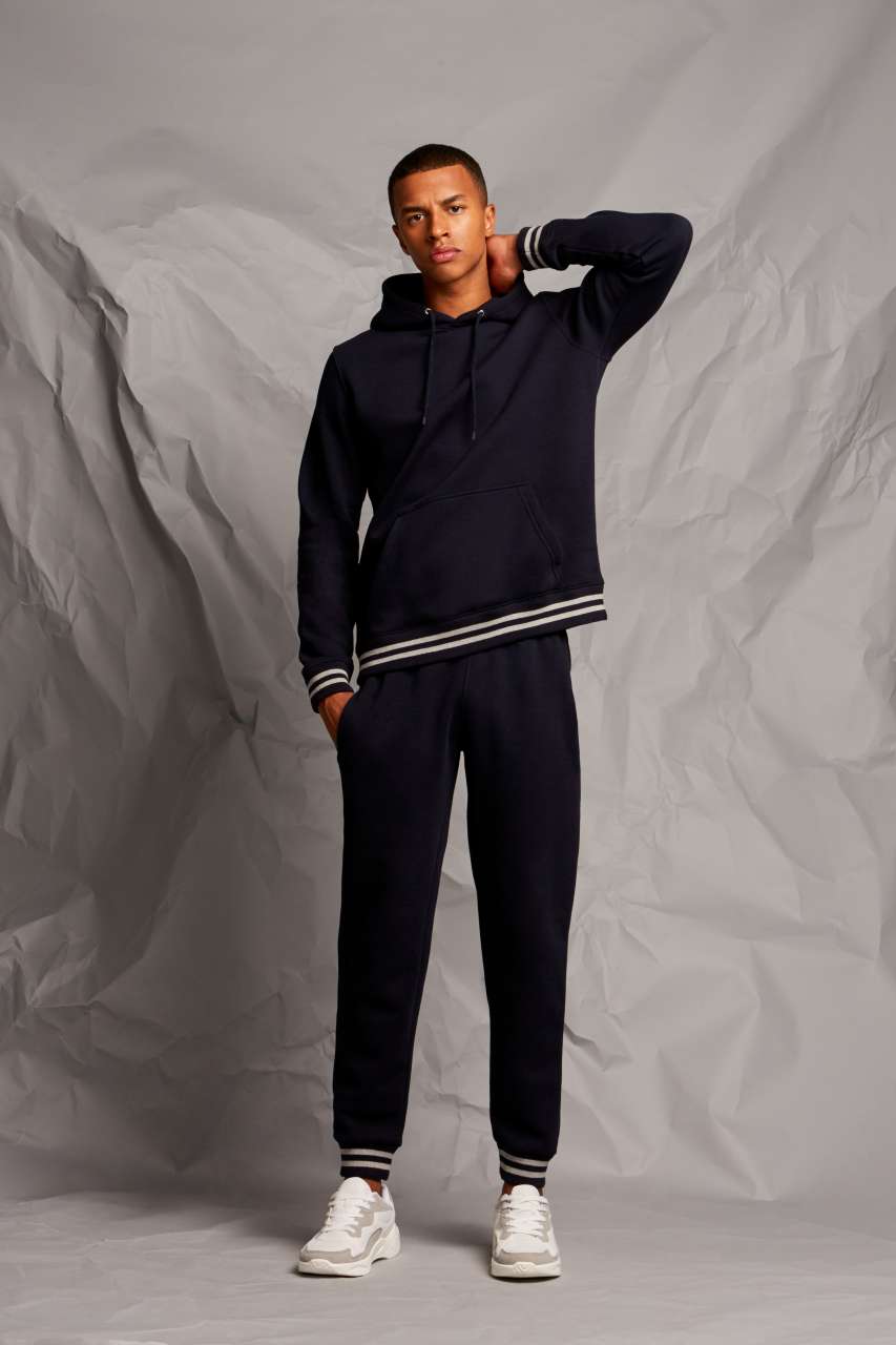 HOODIE WITH STRIPED CUFFS - Black/Heather Grey - Additional