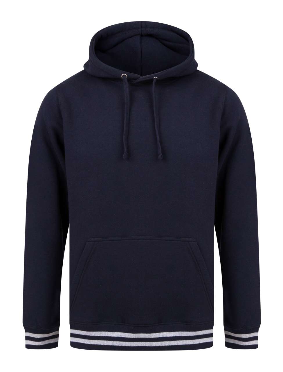 HOODIE WITH STRIPED CUFFS - Navy/Heather Grey - Main