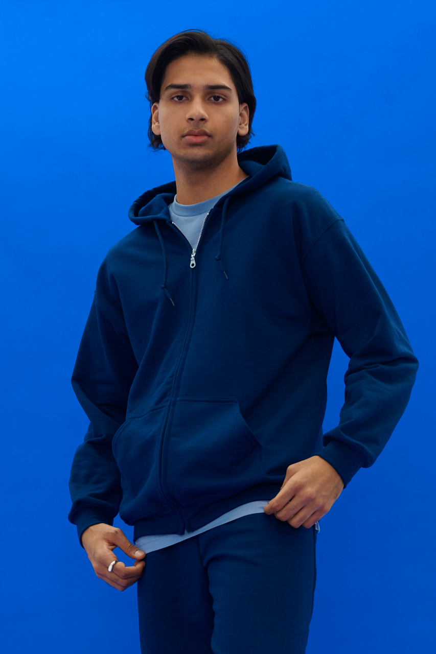 HEAVY BLEND™ ADULT FULL ZIP HOODED SWEATSHIRT - Ash - Model