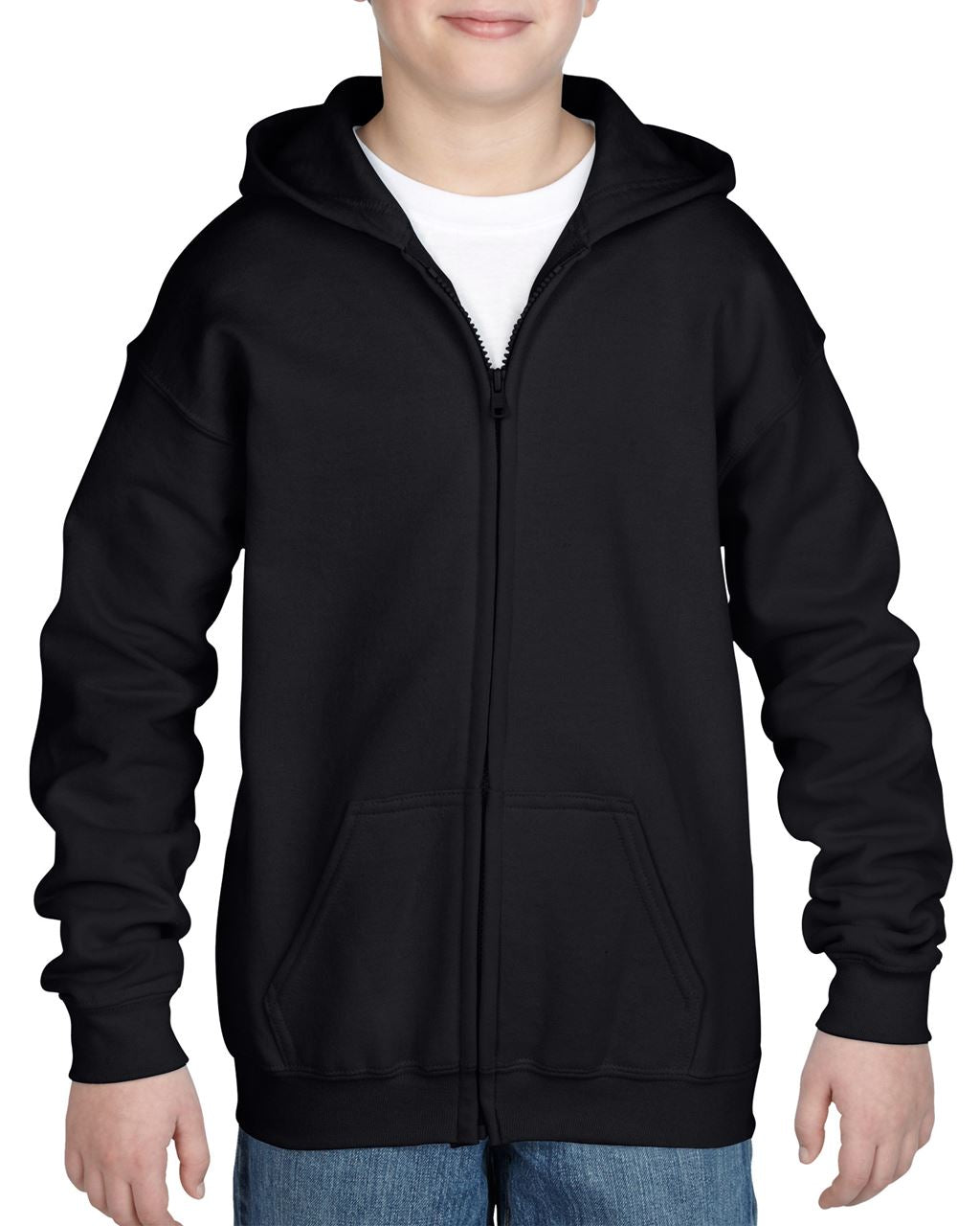 HEAVY BLEND™ YOUTH FULL ZIP HOODED SWEATSHIRT - Black - Main
