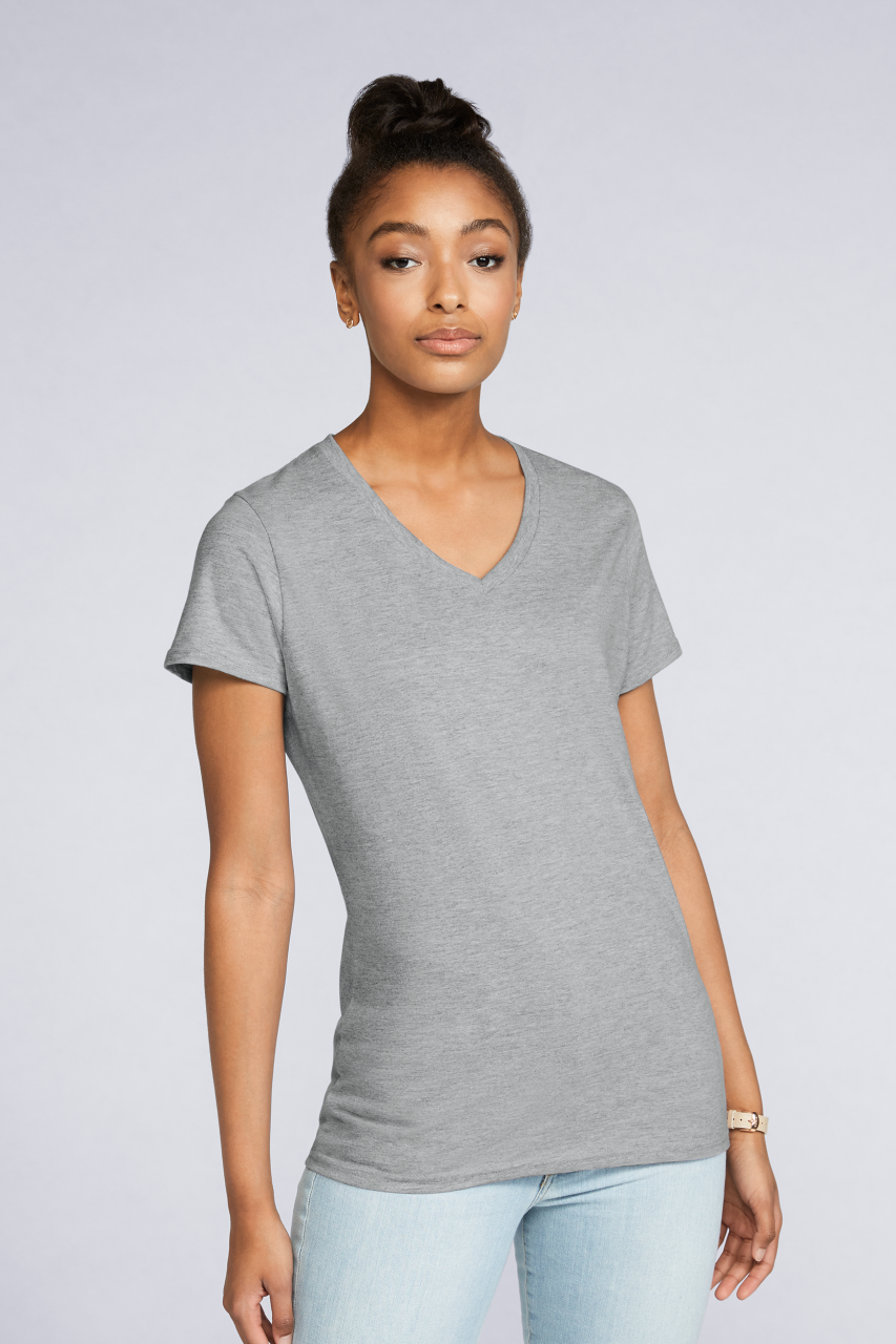 PREMIUM COTTON ® LADIES' V-NECK T-SHIRT - Azalea - Model