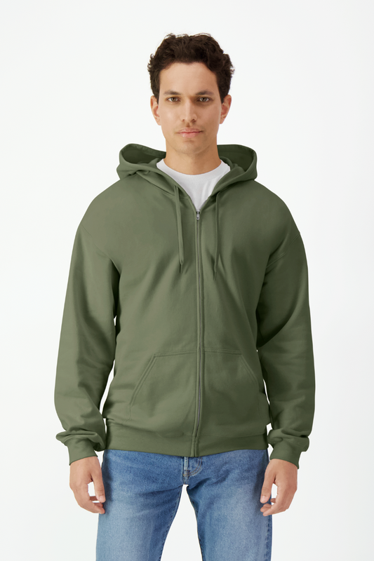 SOFTSTYLE® MIDWEIGHT FLEECE ADULT FULL ZIP HOODED SWEATSHIRT - Military Green - modelimageurl