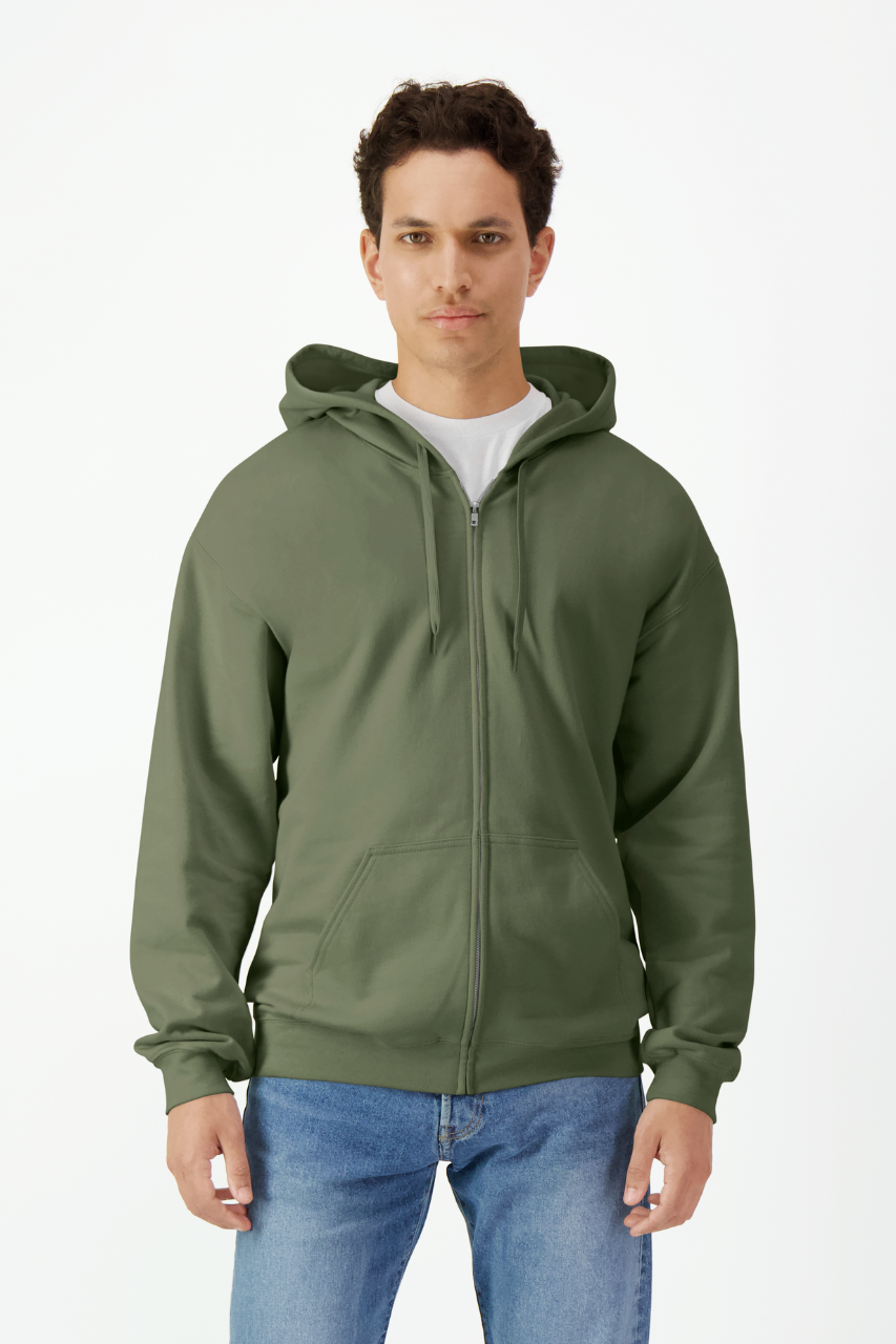 SOFTSTYLE® MIDWEIGHT FLEECE ADULT FULL ZIP HOODED SWEATSHIRT - Sand - modelimageurl