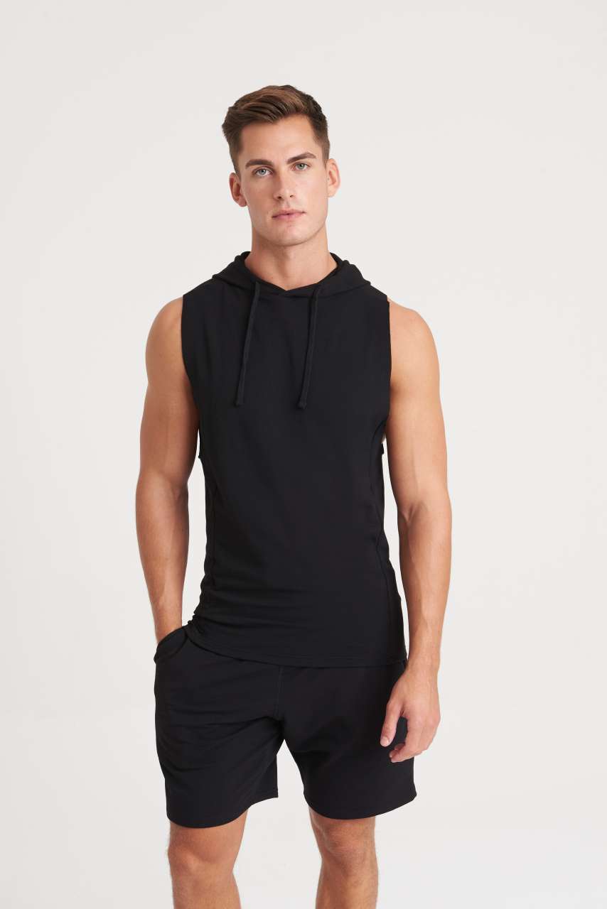 URBAN SLEEVEESS MUSCLE HOODIE - Jet Black - modelimageurl