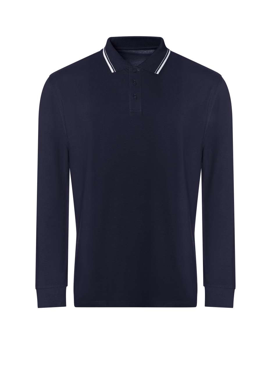 LONG SLEEVE TIPPED 100 POLO - Oxford Navy/White - colorimageurl