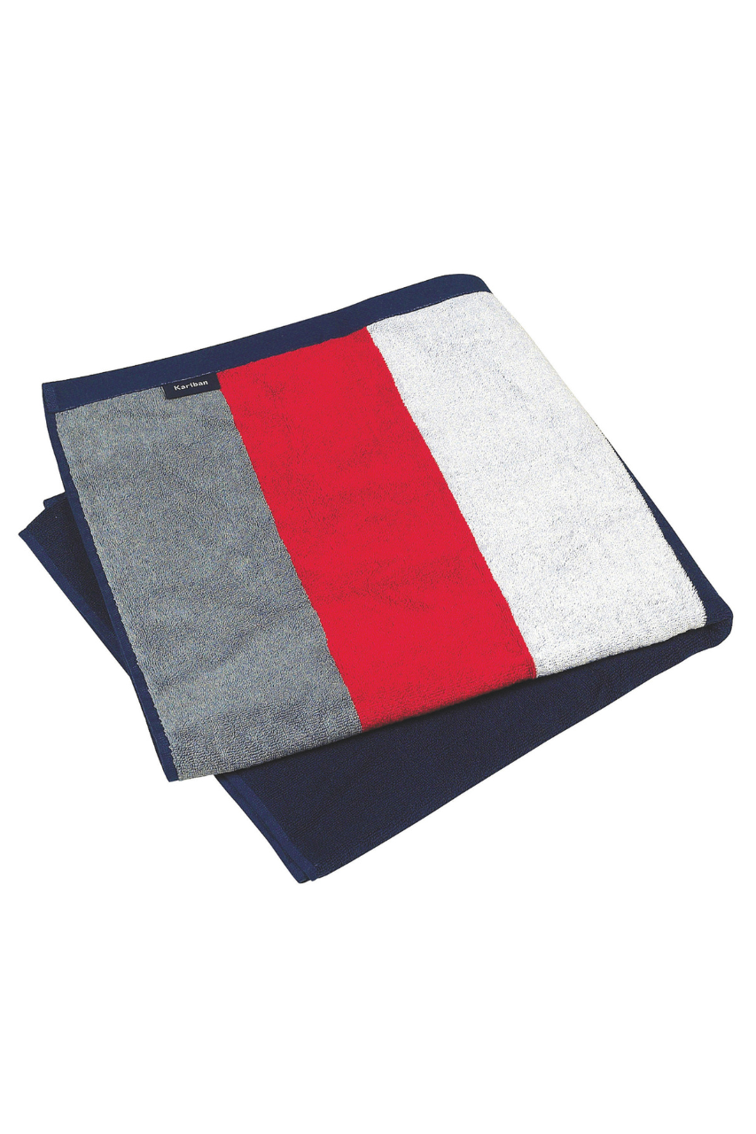 STRIPED BEACH TOWEL - Grey/Red/White/Navy - Model