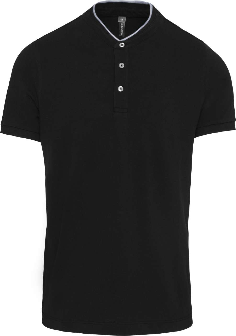 MEN'S SHORT SLEEVE POLO SHIRT WITH MANDARIN COLLAR - Black/Oxford Grey - colorimageurl