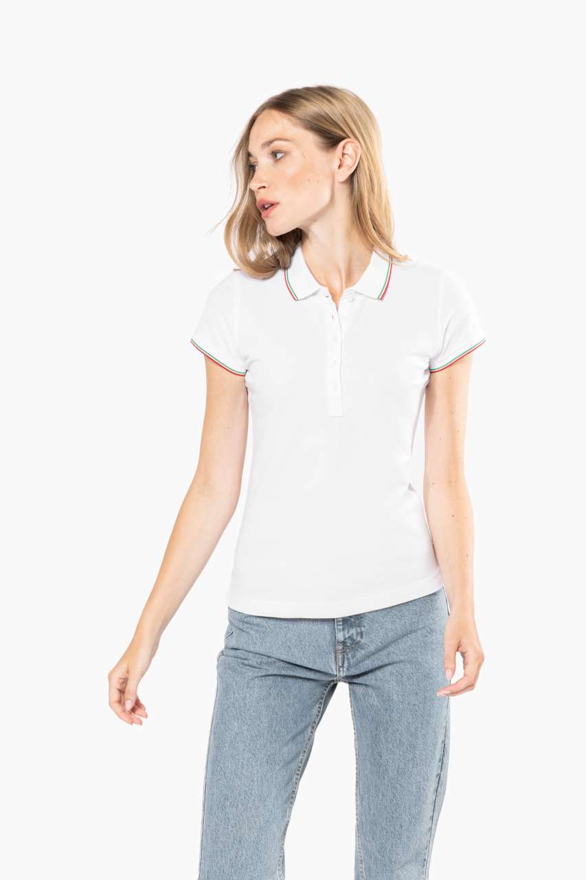 LADIES' SHORT-SLEEVED POLO SHIRT - Black/Light Grey/White - Additional