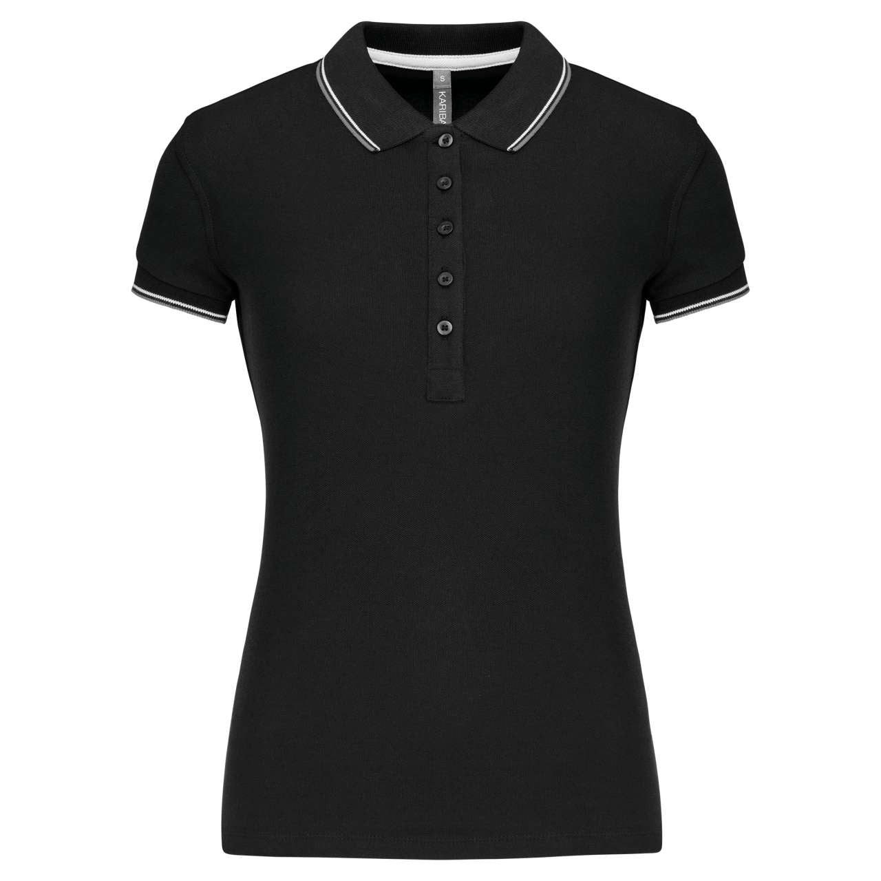 LADIES' SHORT-SLEEVED POLO SHIRT - Black/Light Grey/White - Main