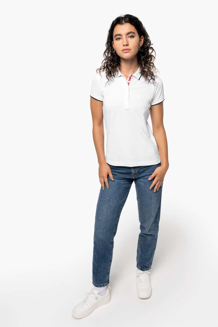 LADIES' SHORT-SLEEVED PIQUÉ KNIT POLO SHIRT - Navy/White/Red - Additional