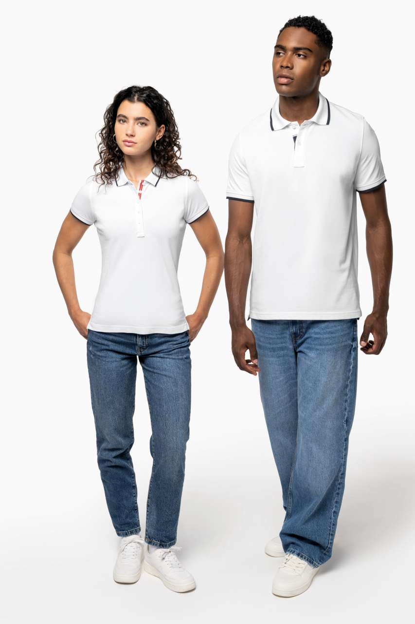 LADIES' SHORT-SLEEVED PIQUÉ KNIT POLO SHIRT - Navy/White/Red - Additional