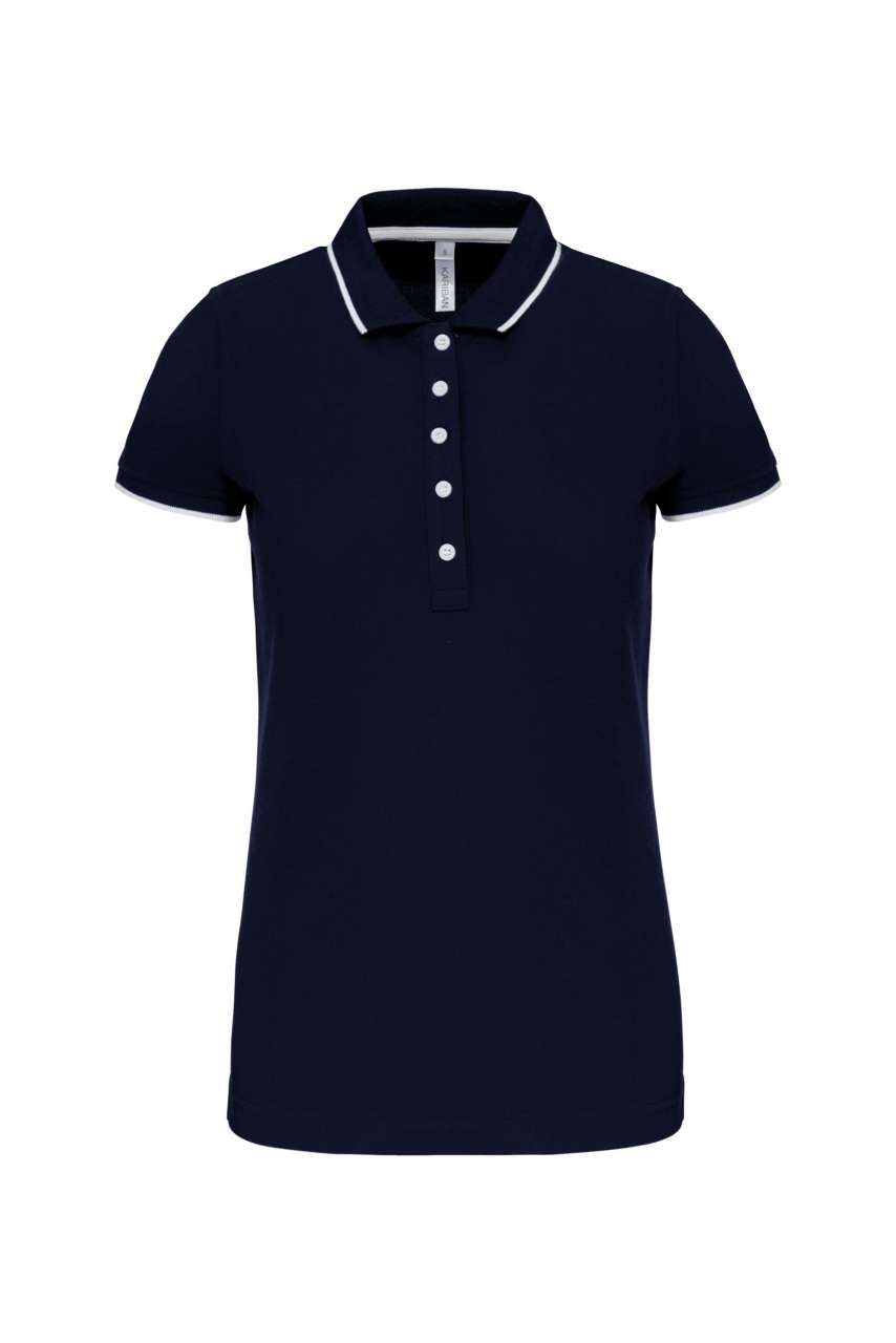 LADIES' SHORT-SLEEVED PIQUÉ KNIT POLO SHIRT - Navy/White/Red - Main