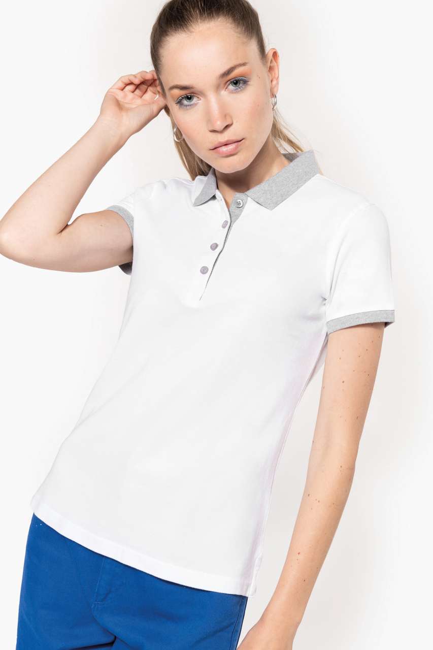 LADIES’ TWO-TONE PIQUÉ POLO SHIRT - Black/Oxford Grey - Model