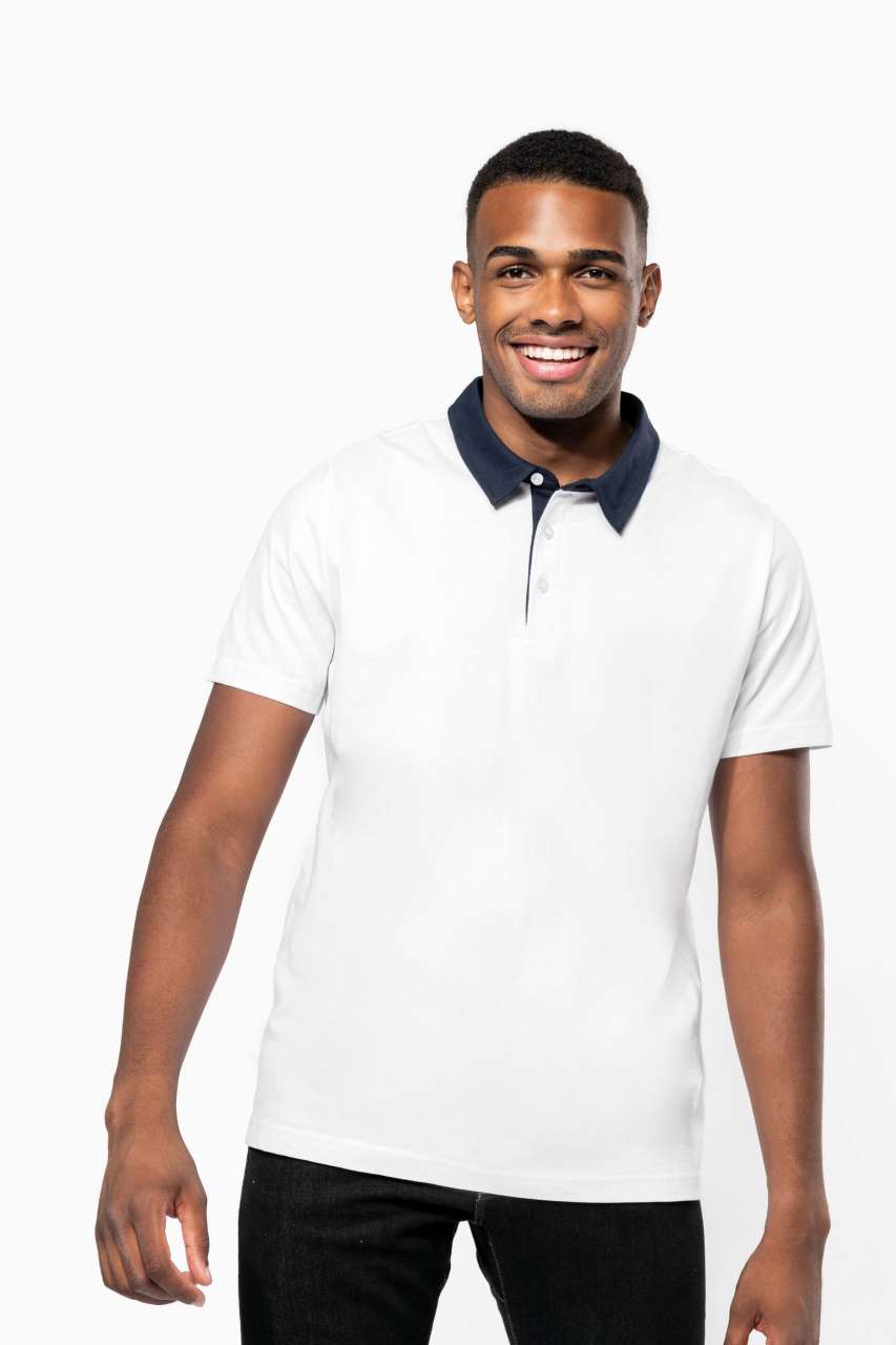 MEN'S TWO-TONE JERSEY POLO SHIRT - Black/Dark Grey Heather - Model