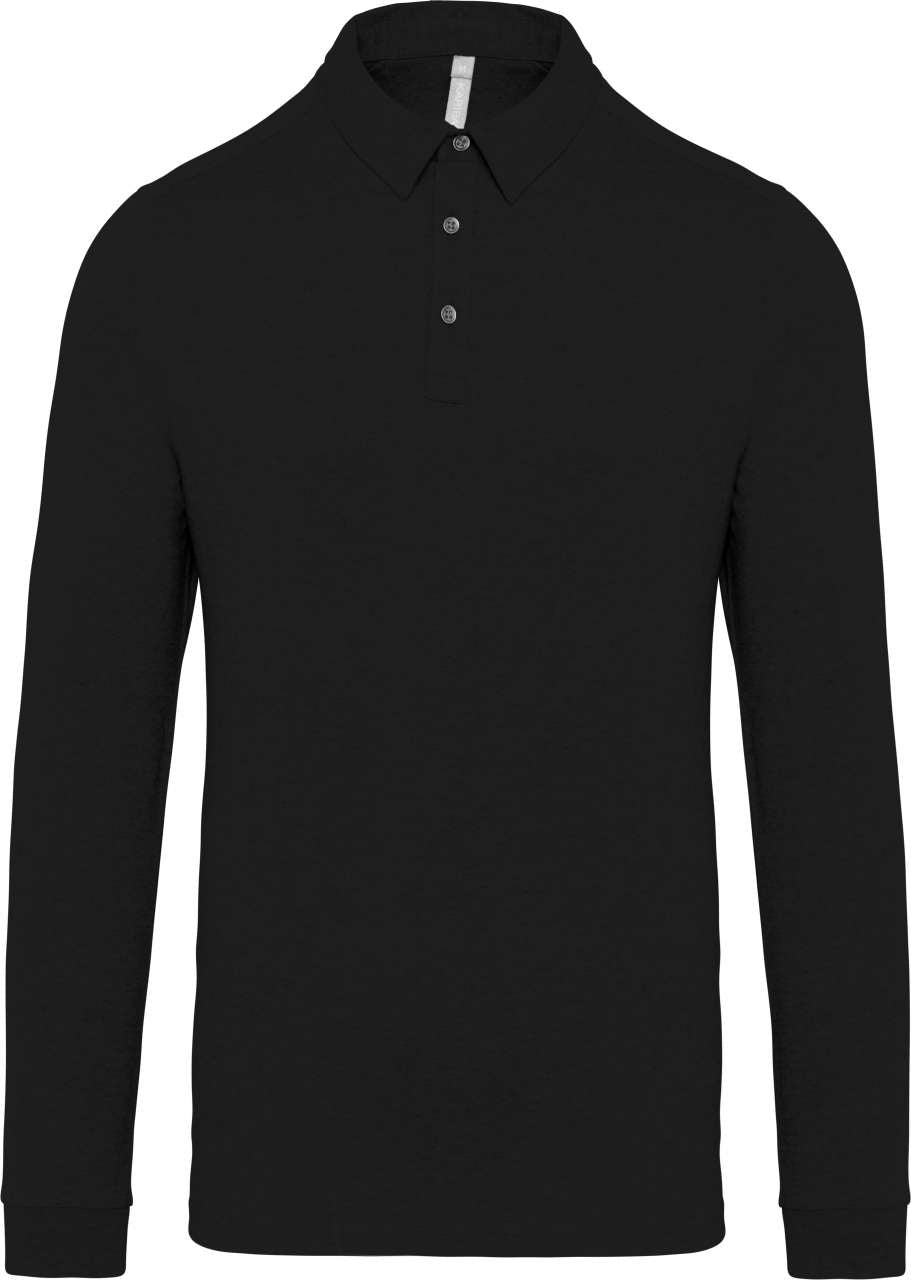 MEN'S LONG SLEEVED JERSEY POLO SHIRT - Black - colorimageurl