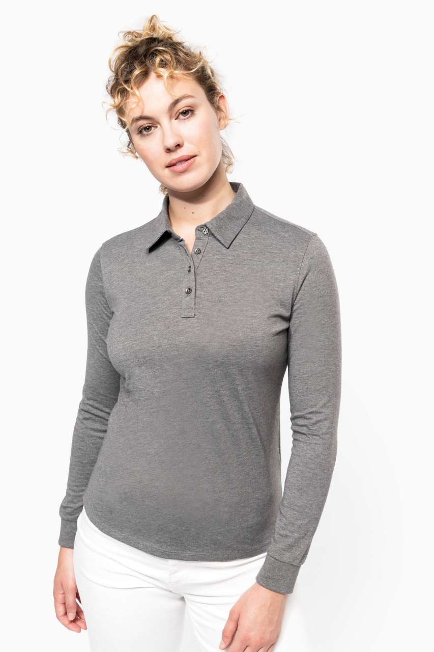 LADIES' LONG SLEEVE JERSEY POLO SHIRT - Black - modelimageurl