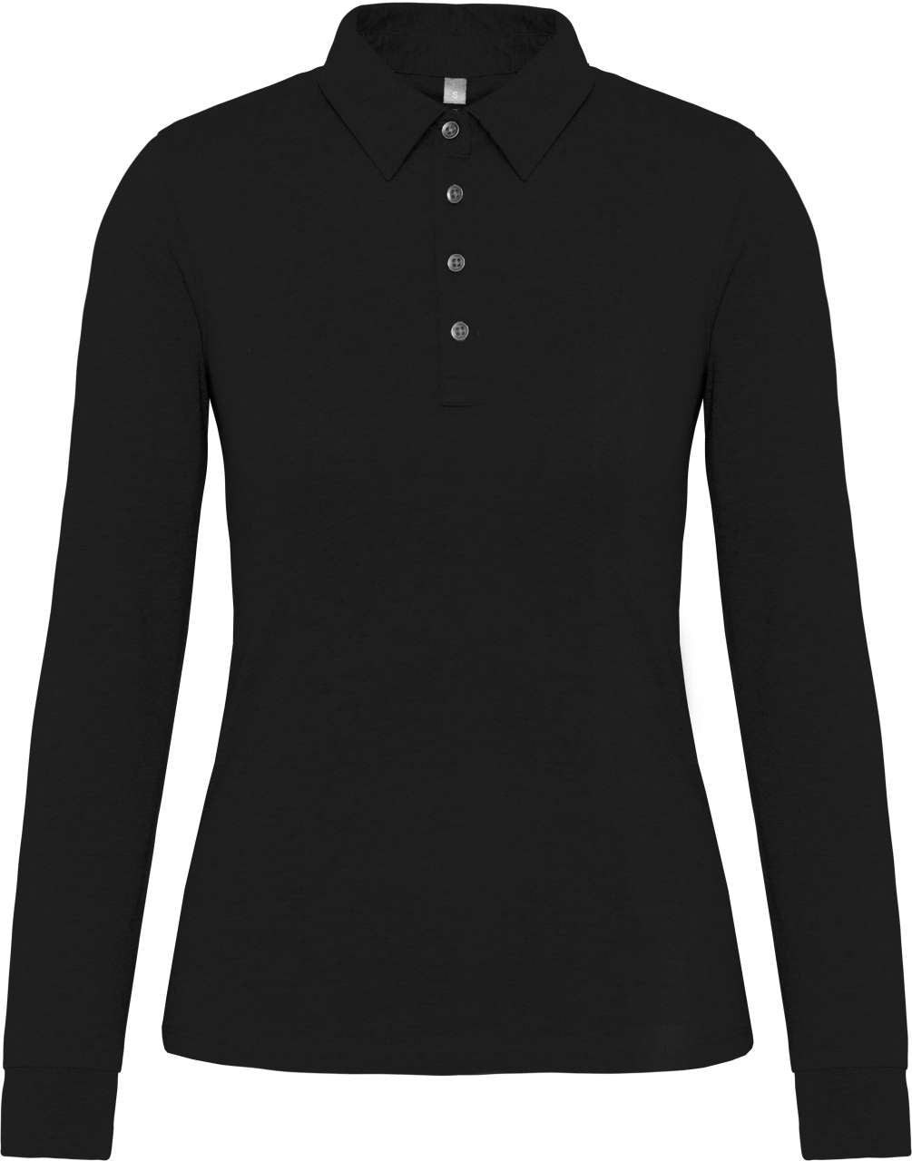 LADIES' LONG SLEEVE JERSEY POLO SHIRT - Black - colorimageurl
