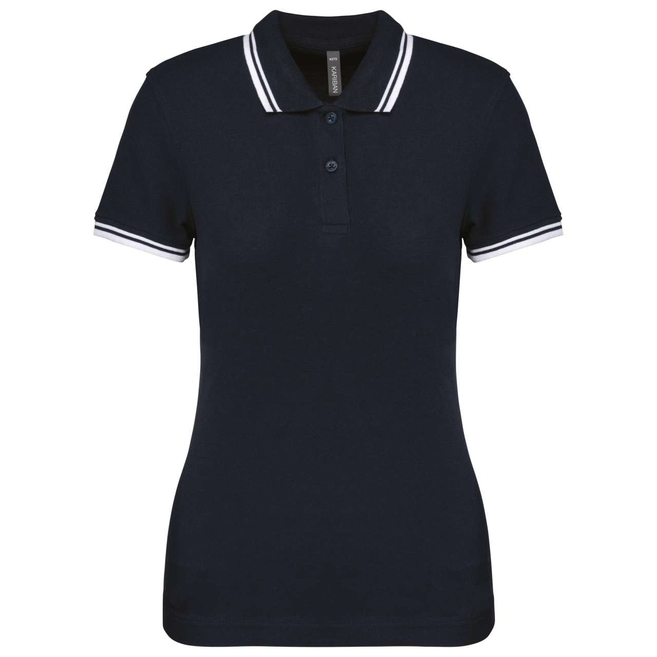 LADIE'S 2 STRIPED SHORT SLEEVED POLOSHIRT - Navy/White - colorimageurl
