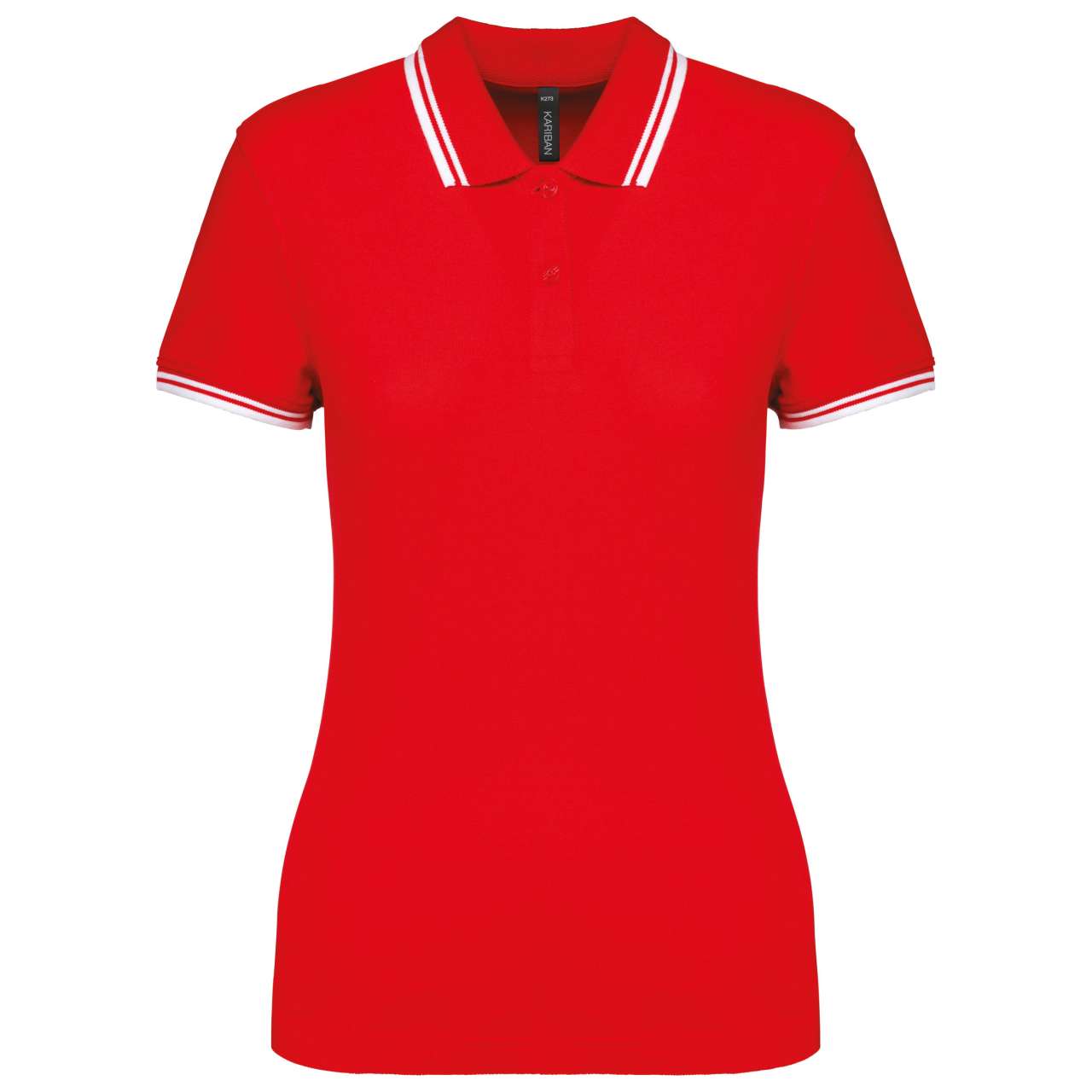 LADIE'S 2 STRIPED SHORT SLEEVED POLOSHIRT - Red/White - colorimageurl