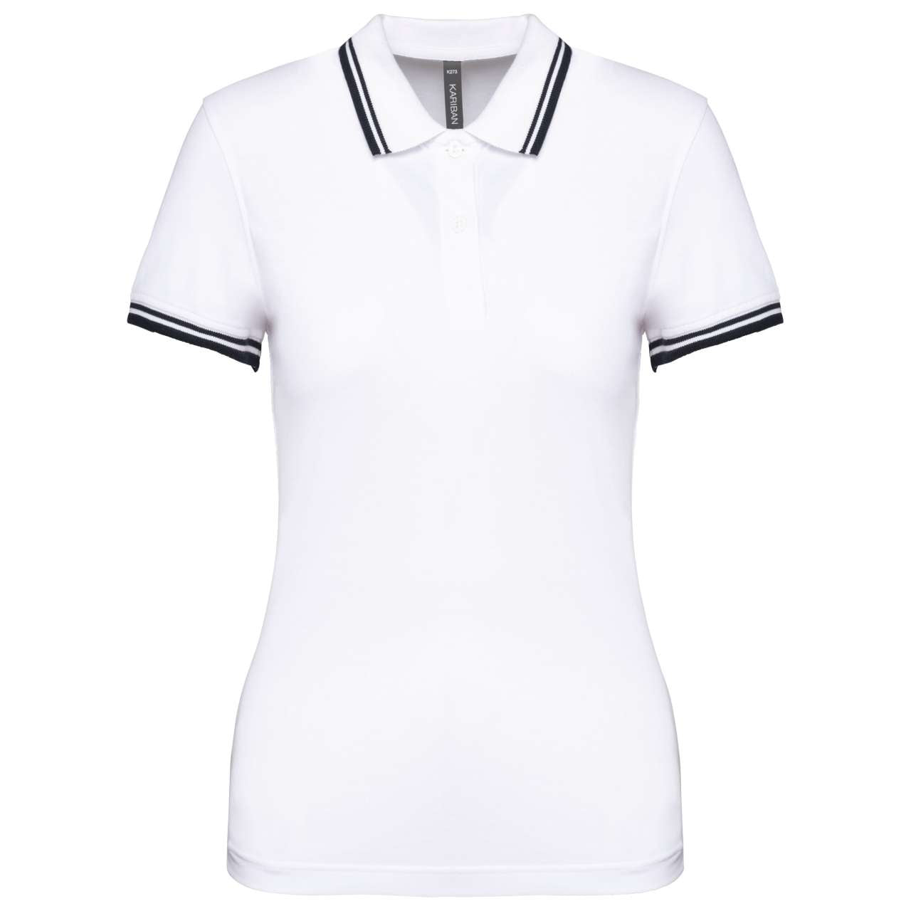 LADIE'S 2 STRIPED SHORT SLEEVED POLOSHIRT - White/Navy - colorimageurl