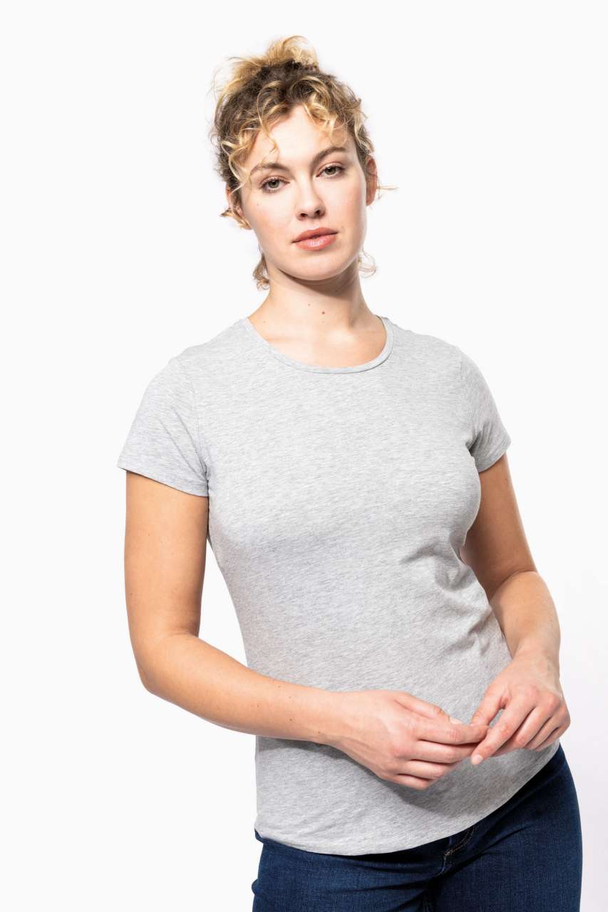 LADIES' SHORT-SLEEVED CREW NECK T-SHIRT - Light Grey Heather - modelimageurl