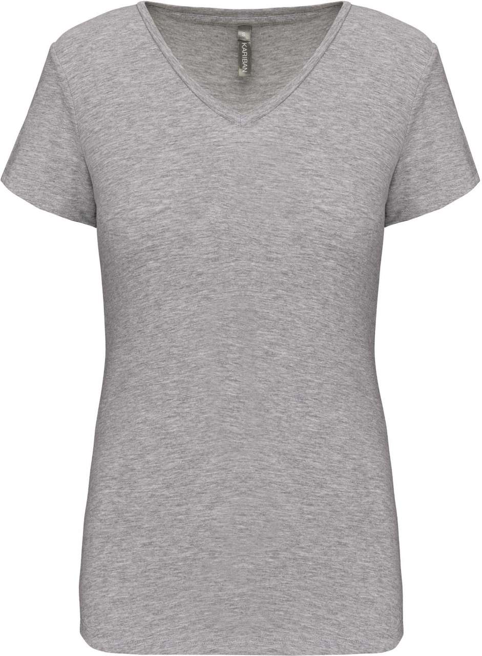 LADIES' SHORT-SLEEVED V-NECK T-SHIRT - Light Grey Heather - colorimageurl