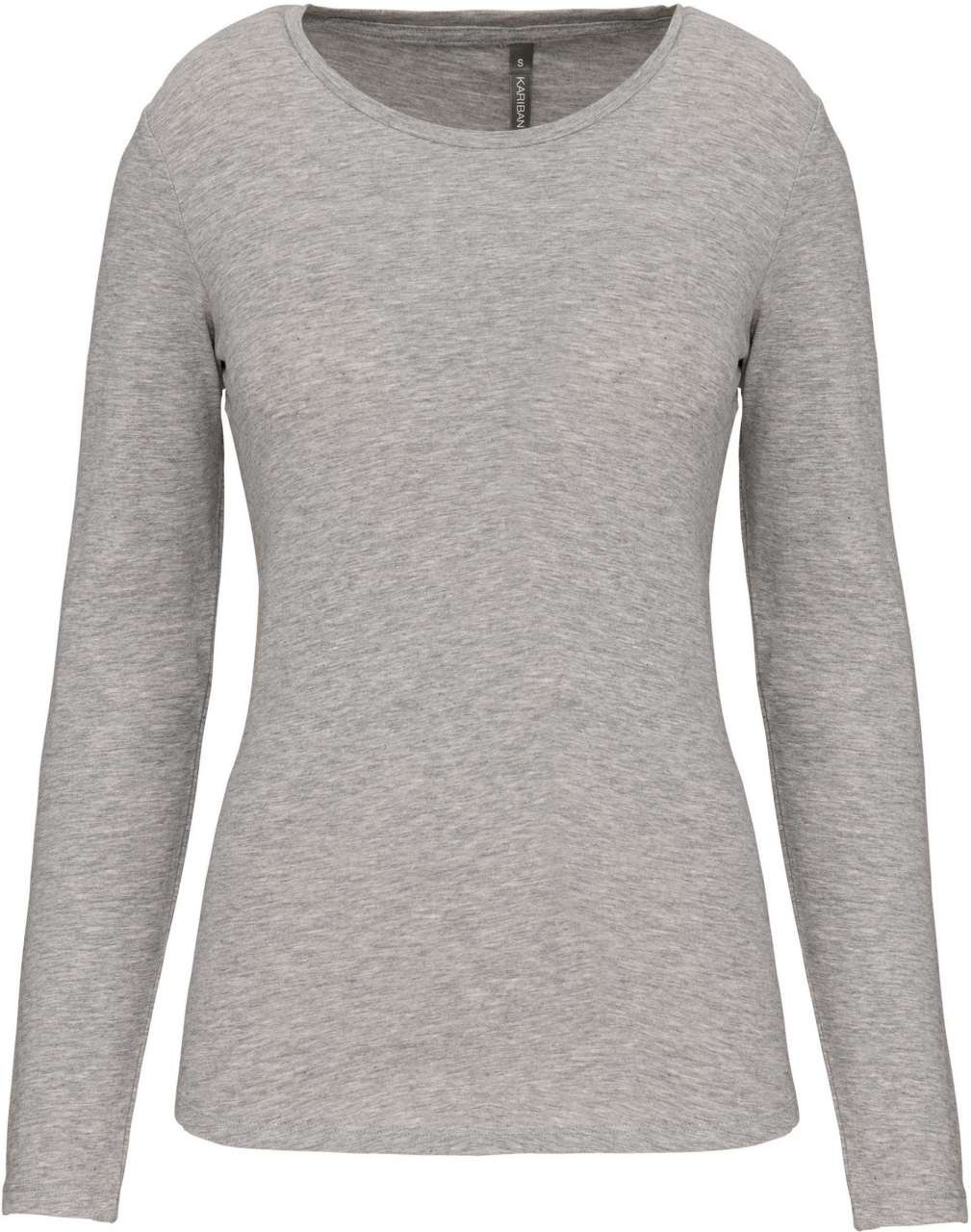 LADIES LONG-SLEEVED CREW NECK T-SHIRT - Light Grey Heather - colorimageurl