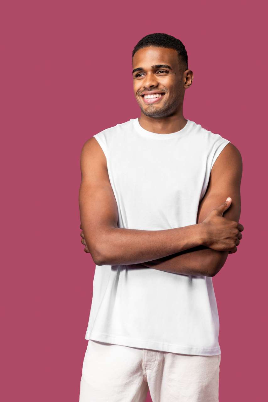 ECO-FRIENDLY MEN SLEEVELESS T-SHIRT - Navy - modelimageurl