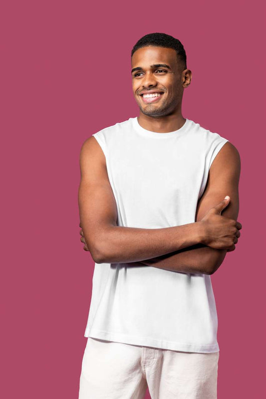 ECO-FRIENDLY MEN SLEEVELESS T-SHIRT - White - modelimageurl