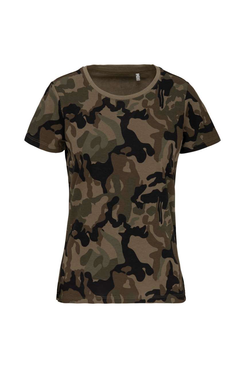 LADIES' SHORT-SLEEVED CAMO T-SHIRT - Olive Camouflage - colorimageurl