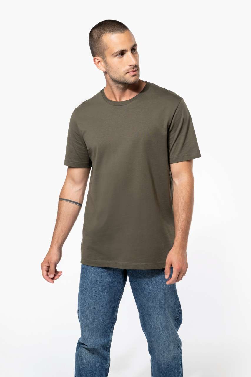 SHORT-SLEEVED CREW NECK T-SHIRT - Dark Khaki - Model
