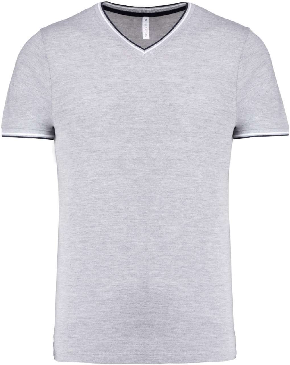 MEN'S PIQUÉ KNIT V-NECK T-SHIRT - Oxford Grey/Navy/White - colorimageurl